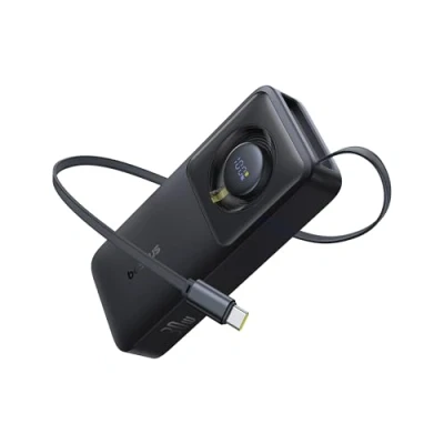 Afbeelding van Baseus Free2Pull 10000mAh 30W powerbank met USB C poort en intrekbare kabel Zwart (10000 mAh, 30 W, 30 Wh), Powerbank,