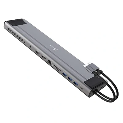 Afbeelding van j5create USB C dockingstation (12 in 1) met dubbel 4K 60Hz beeldscherm, geïntegreerde M.2 NVMe SSD behuizing, HDMI, DisplayPort, A, kaartlezer, PD 100W, voor 2021 MacBook (JCD552)