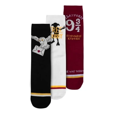 Afbeelding van United Labels 3 paar Harry Potter sokken voor dames, zwart wit rood, damessokken, kousen Hedwig Dobby spoor 9 3/4, Meerkleurig, 39 42 EU