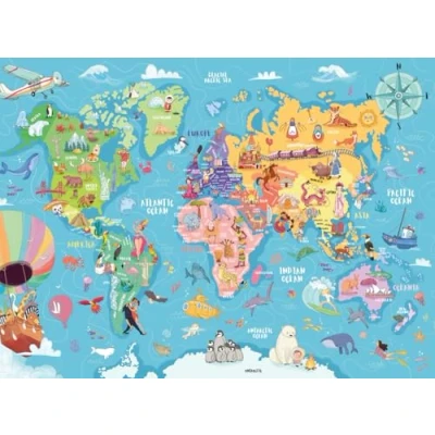 Afbeelding van Ravensburger Puzzel wereldkaart, 100 stukjes XXL, aanbevolen leeftijd 6+ jaar