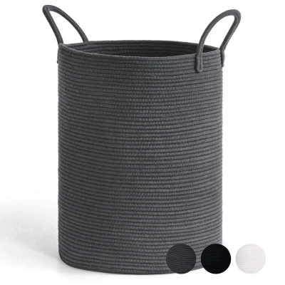 Afbeelding van TIMEYARD wasmand, gevlochten groot, opbergmand voor kinderkamer, katoen met handgrepen, handdoekmand badkamer, woonkamer, mand babyspeelgoed, 38 x 50 cm, grijs