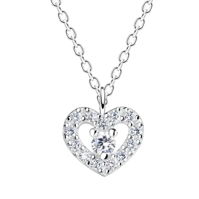 Afbeelding van JoyS Zilveren hartje hanger inclusief ketting 45 cm zirkonia hart 9 x 8 mm kinderketting