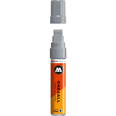 Afbeelding van Molotow ONE4ALL 15mm Acryl Marker Grijs Geschikt voor vele oppervlaktes zoals canvas, hout, steen, keramiek, plastic, glas, papier, leer...