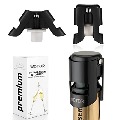 Afbeelding van WOTOR champagne stoppers met roestvrijstalen spaarder voedselveilige siliconen, lekvrij, vers houden, geschikt voor champagne, cava, prosecco en sprankelend (3 stuks zwart)