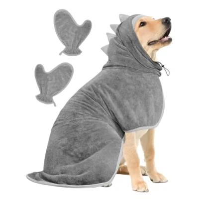 Afbeelding van Bibykivn Badjas voor honden, hondenbadjas van microvezel, verstelbare halsband met klittenbandsluiting, sneldrogende badhanddoek grote, middelgrote kleine honden/kat (grijs, XL)