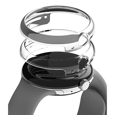 Afbeelding van Ringke Slim (2 Stuks) Compatibel met Google Pixel Watch 41mm Case, [Niet 2 (2023)], Lichtgewicht PC Protective Hoesje Clear &amp; Chrome