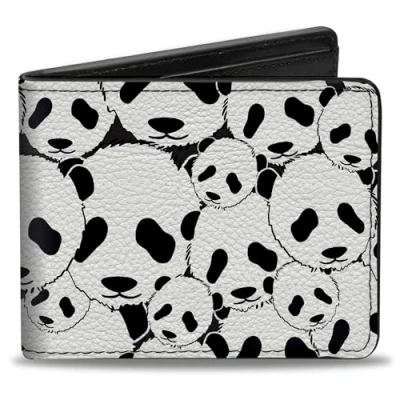 Afbeelding van Buckle Down heren Bifold Wallet Panda twee vouwen portemonnee, meerkleurig, 10.1 cm x 8.89
