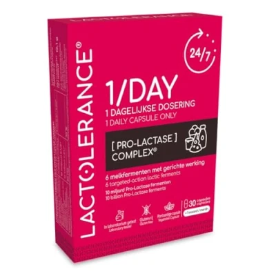 Afbeelding van Lactolérance 1Day I Lactase Precursor 24 uurs bescherming slechts één capsule per dag Verbetert de vertering van lactose Elk niveau intolerantie 1 maand microbiotische behandeling