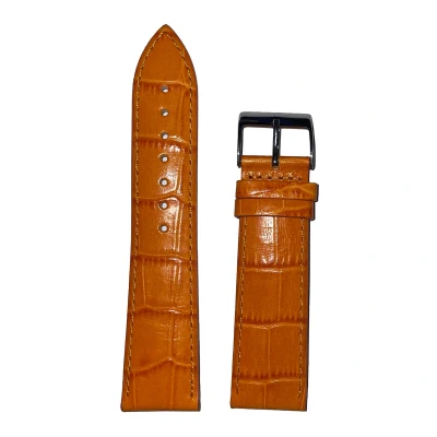 Afbeelding van Horlogeband 22mm Oranje Echt leer in croco print Roestvrijstalen gesp