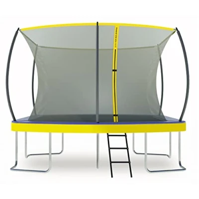 Afbeelding van Zero Gravity TÜV goedgekeurde rechthoekige trampoline incl. ladder, veiligheidsnet en montagevideo, met randafdekking, buitentrampoline voor kinderen &amp; volwassenen (366x244cm / 12x8ft Blue Yellow)