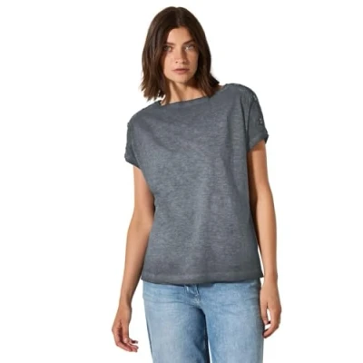 Afbeelding van Cecil Tshirt MIT Knopfdetail print, Dames, Maat: XL, Grau