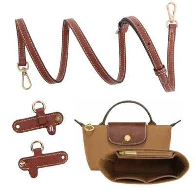 Afbeelding van Schouderriem voor longchamp tas dames, portemonnee organizer, no punch, in lengte verstelbare vervangende riem van leer, met meerdere zakken, handtassen (Kaki 1,2 cm)