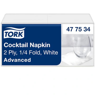 Afbeelding van Cocktailservetten Tork 1/4 vouw 2 laags 200st wit 477534