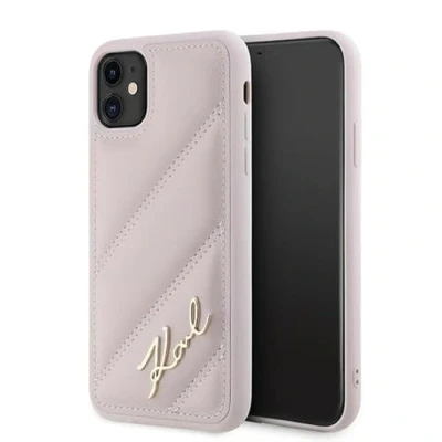 Afbeelding van CG Mobile Karl Lagerfeld KLHCN61PQDSMGP Hoes voor iPhone 11 / Xr 6,1&quot; Roze Hardcase Diagonaal Quilted Script