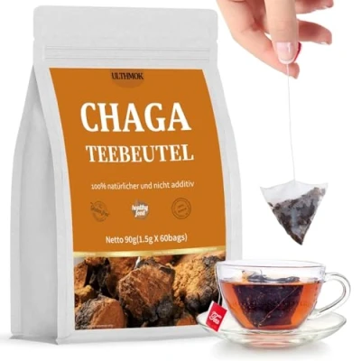Afbeelding van ULTHMOK Premium Chaga Theezakjes 60 Stuks, 100% Wild Grown Siberische Paddestoelen, Geen Additieven, Cafeïnevrij