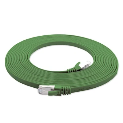 Afbeelding van 1aTTack.de 15m groen 1 stuk Cat7 platte kabel netwerkkabel Cat 7 ruwe Gigabit Lan (10Gbit/s) lintkabel installatiekabel patchkabel plat slanke Rj 45 plug Cat6a