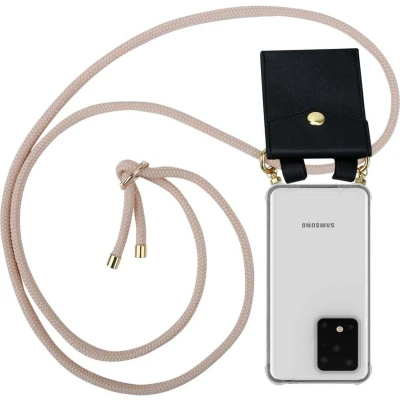 Afbeelding van Cadorabo Hoesje geschikt voor Samsung Galaxy S20 ULTRA in PEARLY ROSE GOUD Silicone Mobiele telefoon ketting beschermhoes met gouden ringen, koordriem en afneembare etui