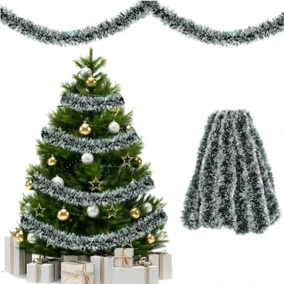 Afbeelding van Lametta slingers, 5 stuks x 2 m kerstslinger, glanzende slinger, kerstdecoratie, voor kerstboom, kerstfeest, verjaardagsfeest (diepgroen)