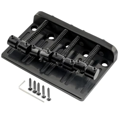 Afbeelding van Musiclily Pro 57mm Heavy Duty 4 snarige Basbrug Vintage Messing Zadels voor J/P stijl Elektrische Basgitaar,Zwart