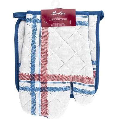 Afbeelding van Miss Lucy Magdo set van 2 ovenwanten Ovenhandschoenen Pan lap Keuken textiel Keukenhandschoen Wit/Blauw