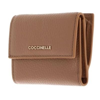 Afbeelding van COCCINELLE Leren Portemonnee Metallic Soft Wallet Grained Leather Skin Lichtbruin