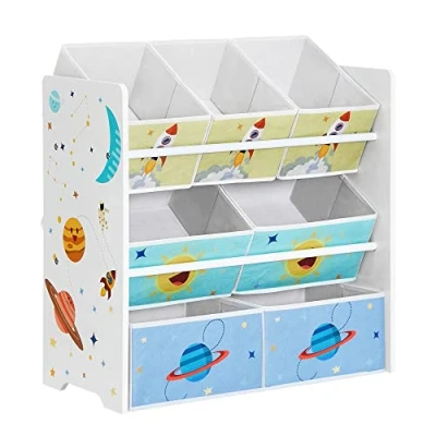 Afbeelding van SONGMICS Kinderkamerplank, speelgoedplank met 7 opbergdozen van vliesstof, kinderboekenkast, kinderplank voor speelgoed, speelgoedorganisator, 29,5 x 62,5 60 cm, wit GKR034W01