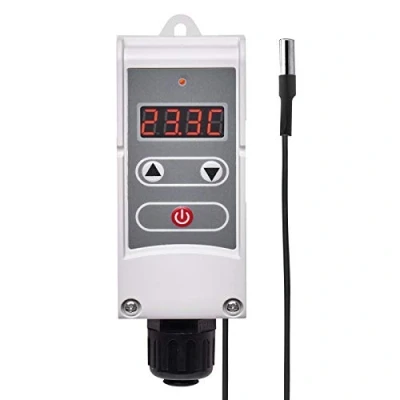 Afbeelding van EMOS P5684 aanlegthermostaat met afstandsbediening, instelbare schakelgevoeligheid en digitaal display, buisaanlegthermostaat instelbereik 5 C tot 90 C, 45 x 130 mm