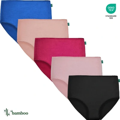 Afbeelding van Dames Slip Hoge Taille Effen Mix Kleuren 5 Pack Maat M Bamboe Viscose Ondergoed Lingerie