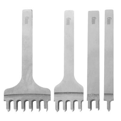 Afbeelding van Senrise Lederen handgereedschap, 4 stuks, 1/2/4/6 tanden, stansgereedschap voor zelfnaaien, leren diamantveters, naaisluitenset, zilver