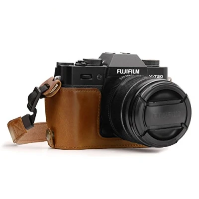 Afbeelding van MegaGear MG959 Ever Ready Lederen camera halve tas met draagriem, compatibel Fujifilm X T30, T20, T10 lichtbruin