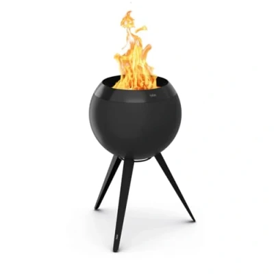 Afbeelding van höfats Moon 45 All Black vuurschaal met hoge voet geëmailleerde, rookarme, zwarte vuurkorf houtcarburateurtechnologie, verbrandingsproces in twee fasen vuurplaats diameter cm