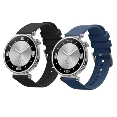 Afbeelding van kwmobile 2x horlogebandjes geschikt voor Huawei Watch GT4 41mm bandje Smartwatch bandjes van TPU Activity tracker horloge band in zwart / donkerblauw