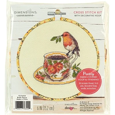 Afbeelding van Dimensions Birdie Theekopje Telde Kruissteek Kit voor Beginners, 6&quot; Diameter, Multicolor 5 Stuk