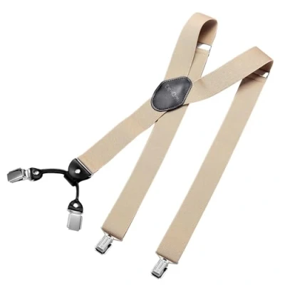 Afbeelding van DonDon brede bretels 3,5 cm 4 Y vormige leren clips elastisch en in lengte verstelbaar Beige