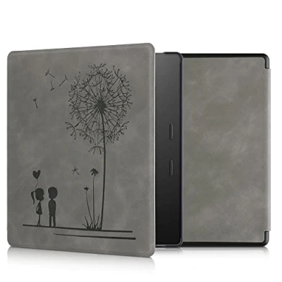 Afbeelding van kwmobile e reader hoesje compatibel met Amazon Kindle Oasis 10. Generation Kunstleren ereader cover stand Paardenbloemen Liefde in grijs
