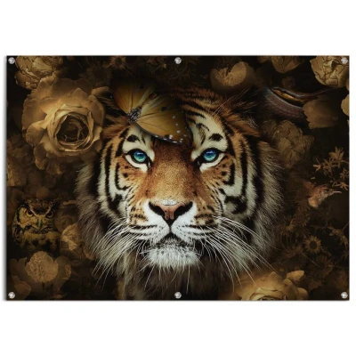 Afbeelding van Tuinposter Tijger 100x140 cm Bruin Canvas