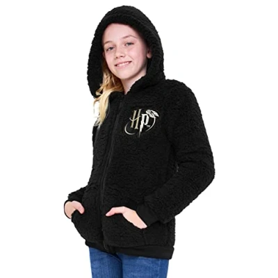 Afbeelding van HARRY POTTER Sweatshirt met ritssluiting voor kinderen, tieners, meisjes, sherpa fleece, 7 18 jaar, zwart hp kids, 11 12 Jaren