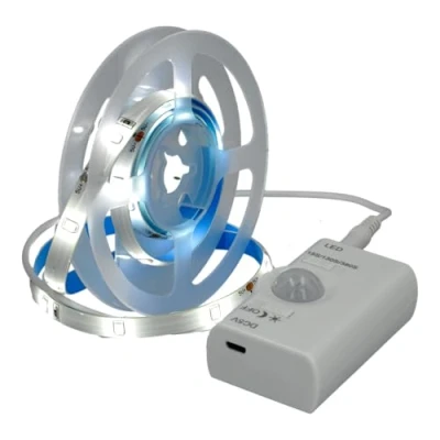 Afbeelding van Jandei LED stripverlichting 5V van 1 meter met Bewegingssensor, Oplaadbaar via USB, Flexibel en Zelfklevend. Ideale Nachtverlichting voor Kasten, Laden, Meubels, Keuken, Trappen (Koud Licht)