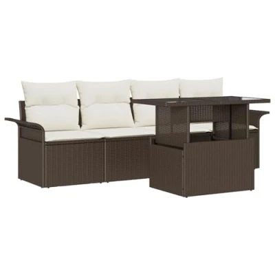 Afbeelding van vidaXL 5 delige tuinsofa set met kussens bruin poly rattan