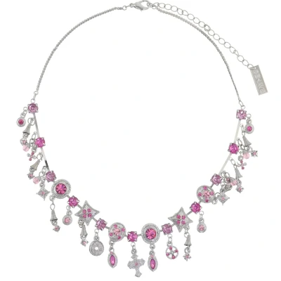 Afbeelding van Behave Ketting zilver kleur met roze hangers
