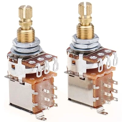 Afbeelding van Musiclily Pro Brass Full Metric Split Shaft B250K Lineaire push Potmeter voor Elektrische Gitaar en Basgitaar (2 Stuks)