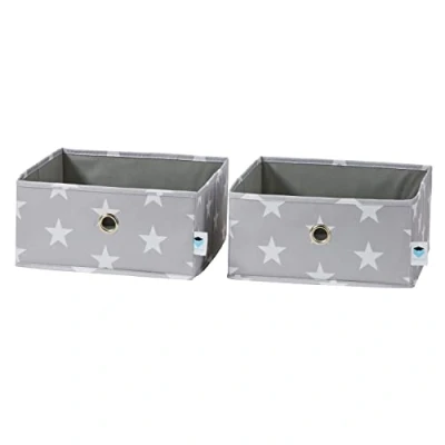 Afbeelding van Love It Store Ladeverdeler, 2 delig, organizer voor kledingkast, set met twee grote boxen, versterkt karton, grijs sterren, 30 x 15 cm