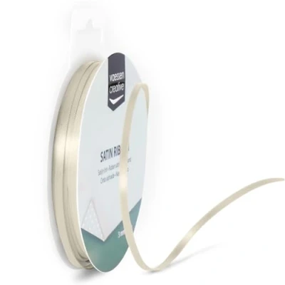 Afbeelding van Vaessen Creative Satijnen lint 3 mm x 10 m beige, lint, decoratief linten om te knutselen, stoffen voor bruiloft, doop en verjaardagscadeaus