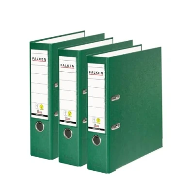 Afbeelding van Originele FALKEN 3 pack PP Color mappen. Made in Germany. 8 cm breed DIN A4 groen Vegan plastic ordner ringmap aktordner briefordner bureaumap map sleufmap