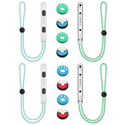 Afbeelding van Vicloon gamepad Polsband, 2 paar polslussen voor Switch met 4 joystick doppen, polsband Joycon, vervangende Joy Con Controller (wit)