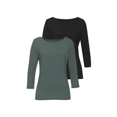Afbeelding van Lascana 3/4ARM 2 PACK Longsleeve, Dames, Maat: 32/34, Eukalyptus/schwarz