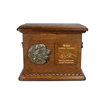 Afbeelding van Art Dog Urn voor hondenas Handgemaakt gedenkteken met reliëf, gepersonaliseerde gravure en koudgegoten bronzen buste 8,3x11,4x8,7 Hovawart