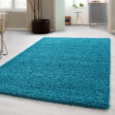 Afbeelding van Carpetsale24 Hoogpolig Vloerkleed Turqoise Effen Tapijt Shaggy Modern Woonkamer Slaapkamer, Kinderkamer Trend Soft Fluffy 160 x 230 cm