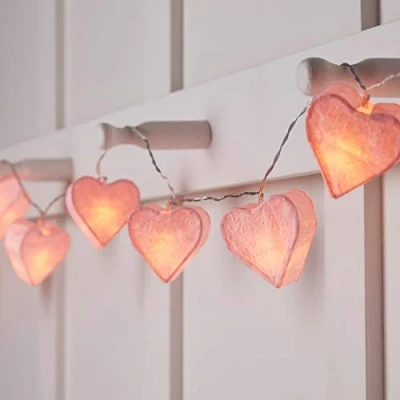 Afbeelding van Lights4fun 10 LED roze papier hart lichtketting timer batterij aangedreven moederdagcadeau