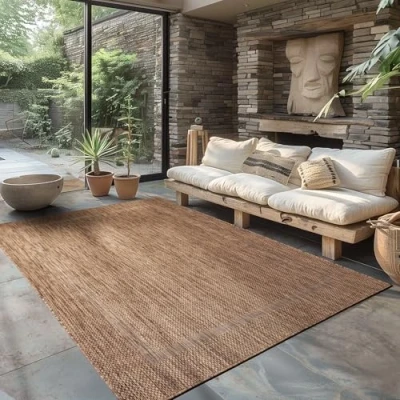 Afbeelding van Buitentapijt Effen Weerbestendig Terras Balkon Tuin Keukentapijt Platgeweven Sisal look, Kleur: Bruin, Maat: 80 x 150 cm